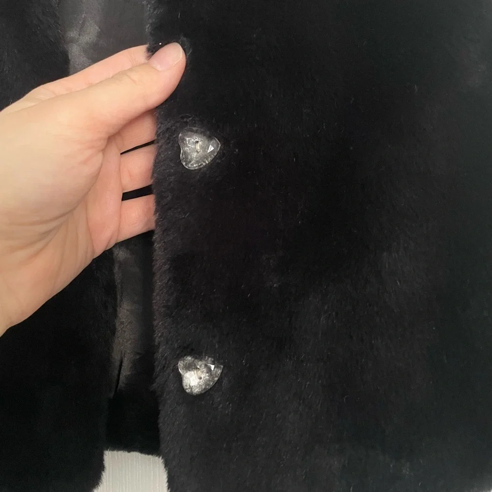 Knitworks Black Faux Fur Girls Cropped Jacket Size 10